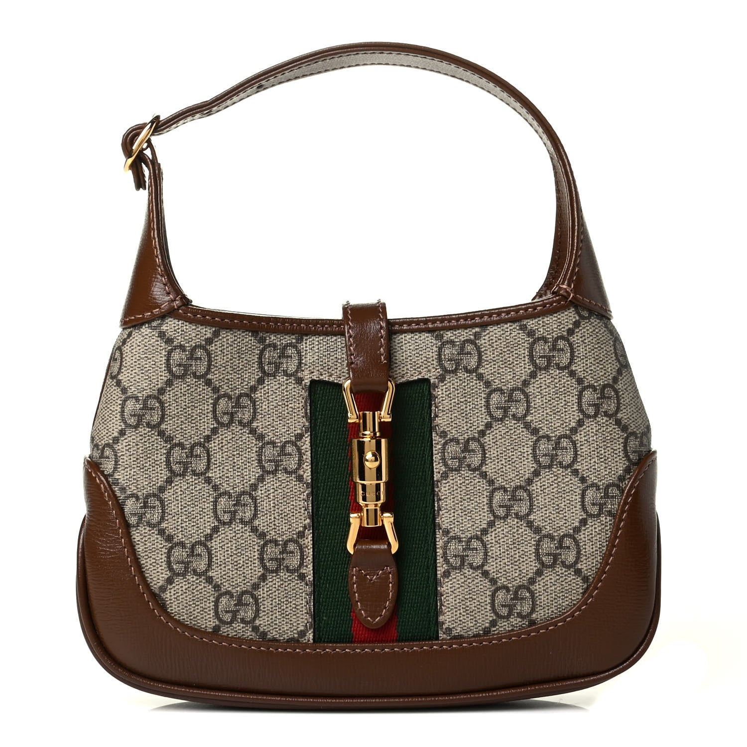 Gucci GG Supreme Monogram Azalea Calfskin Web Mini Jackie 1961 Hobo Beige Ebony Brown Sugar 1 of 6