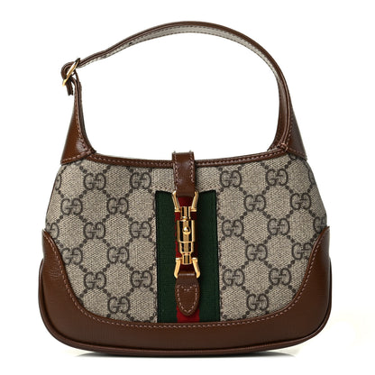 Gucci GG Supreme Monogram Azalea Calfskin Web Mini Jackie 1961 Hobo Beige Ebony Brown Sugar 1 of 6