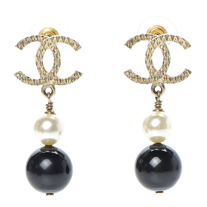 Chanel Pearl Bead CC Drop Earrings Black Gold 1 of 5