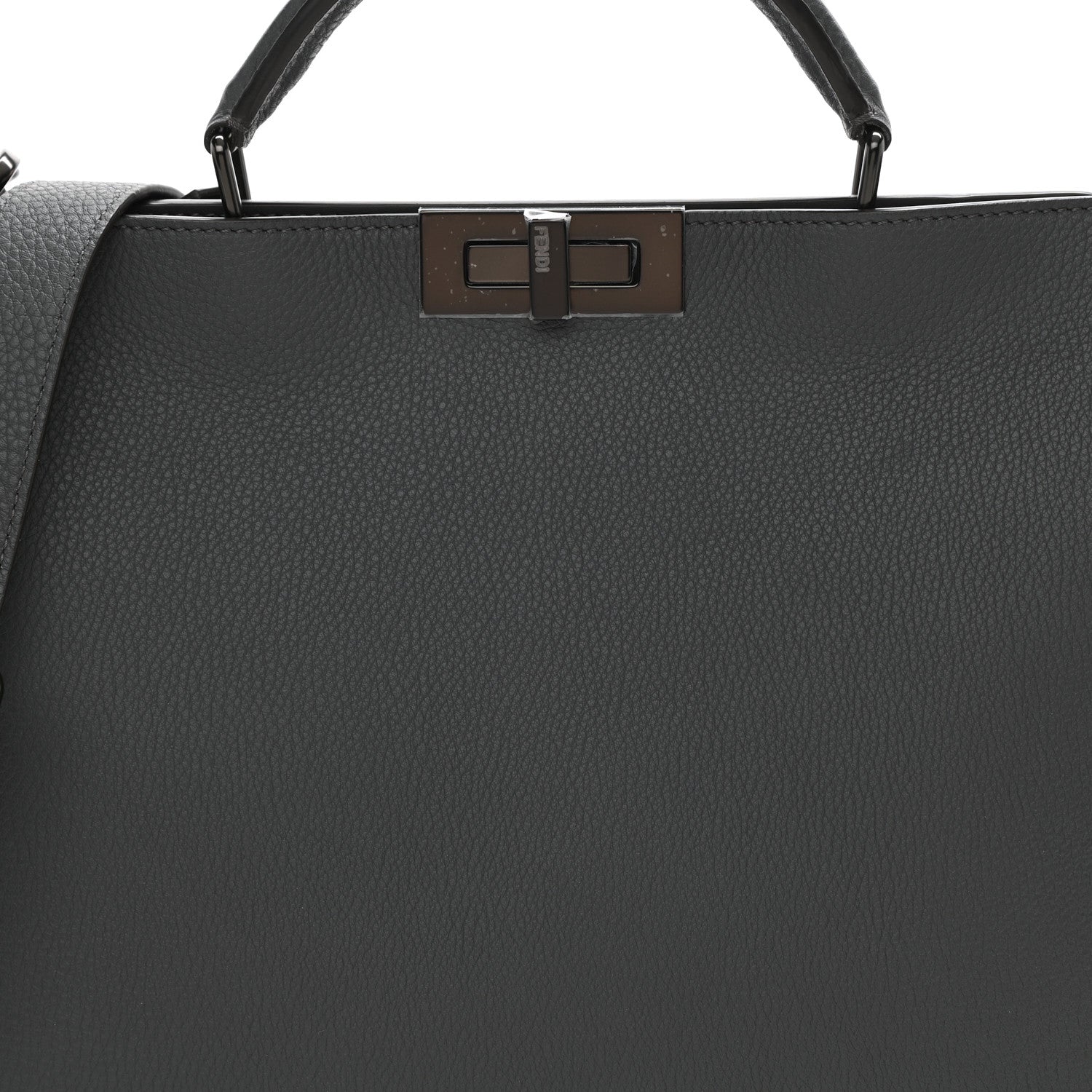 Fendi Cuoio Romano Vitello Cover Glazed Fabric Bi-Color FF 1974 Medium Peekaboo I SEE U Satchel Asfalto Praline Tobacco Moro 7 of 7