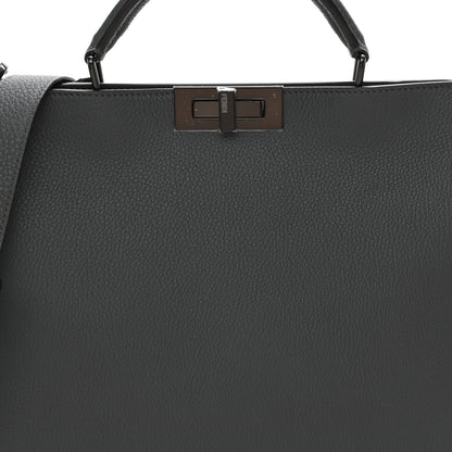 Fendi Cuoio Romano Vitello Cover Glazed Fabric Bi-Color FF 1974 Medium Peekaboo I SEE U Satchel Asfalto Praline Tobacco Moro 7 of 7