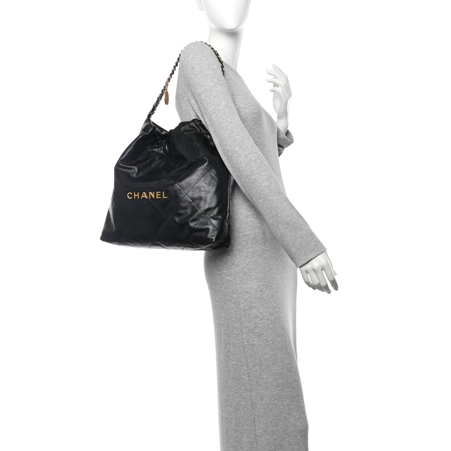 Shiny Calfskin Quilted Chanel 22 Black