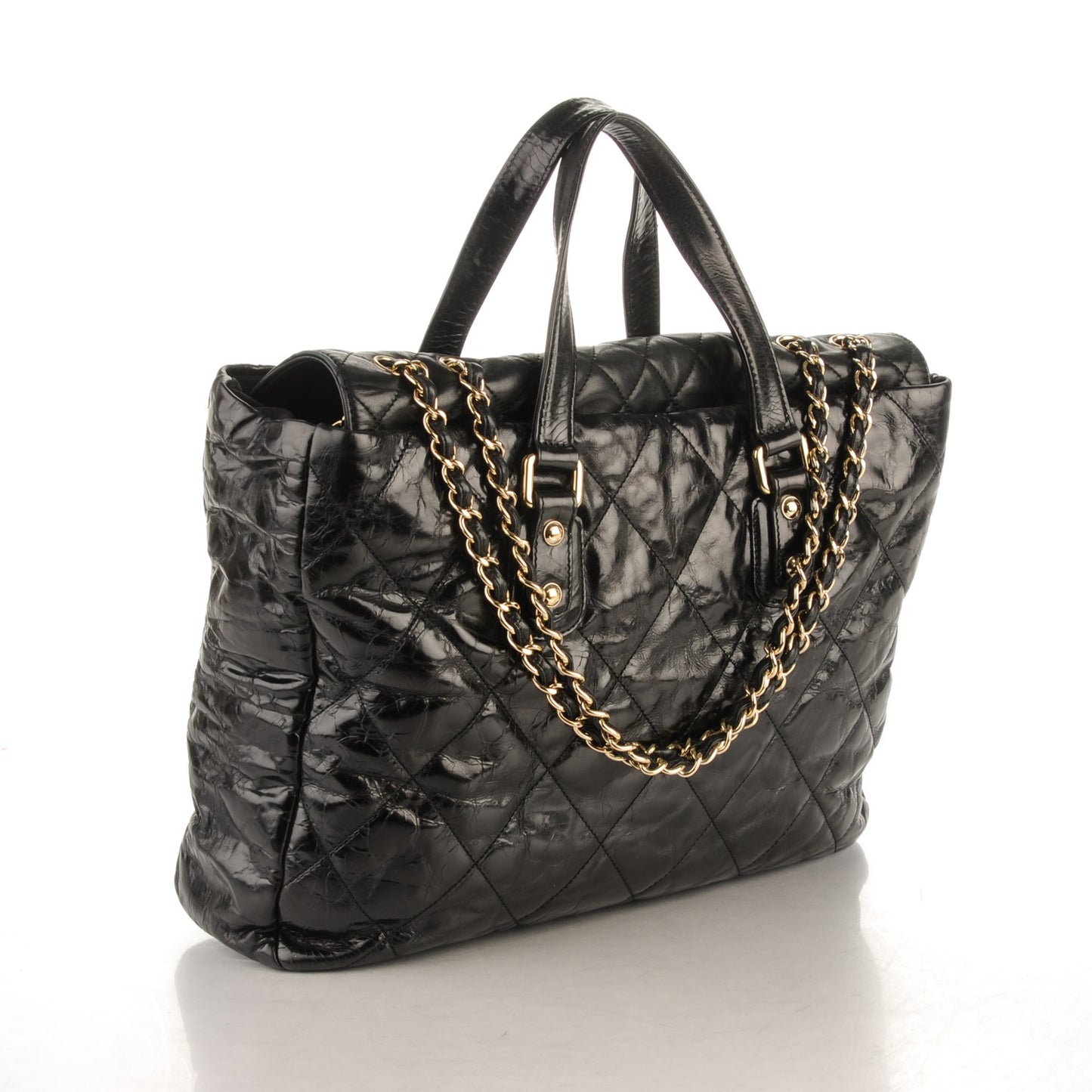 Glazed Calfskin Large Portobello Tote Black