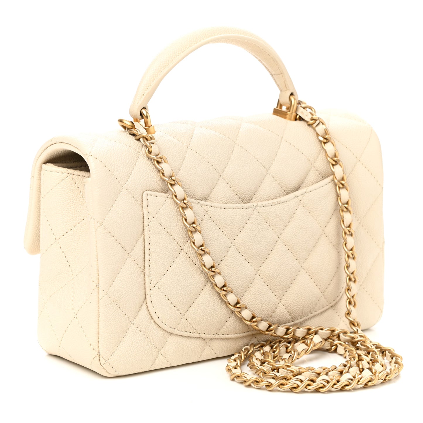 Caviar Quilted Mini Top Handle Rectangular Flap Beige