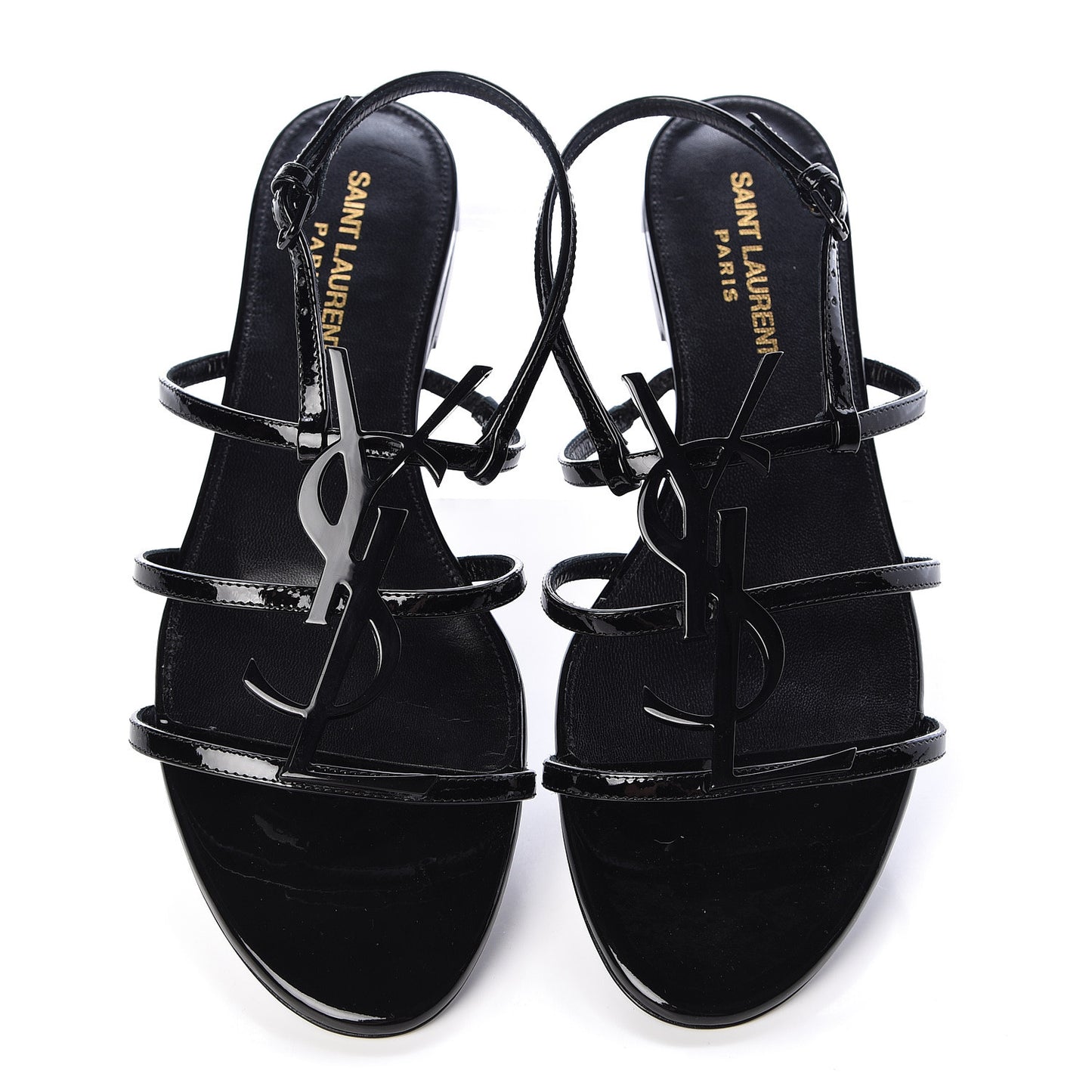 Patent Calfskin Cassandra Monogram Sandals 38 Black