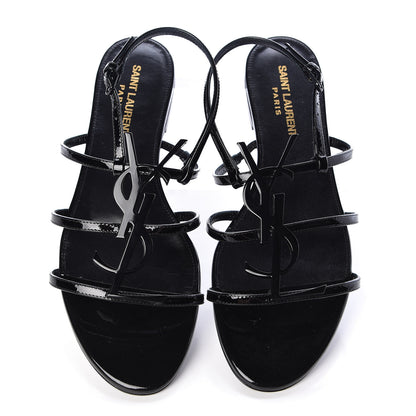 Saint Laurent Patent Calfskin Cassandra Monogram Sandals 38 Black 5 of 9