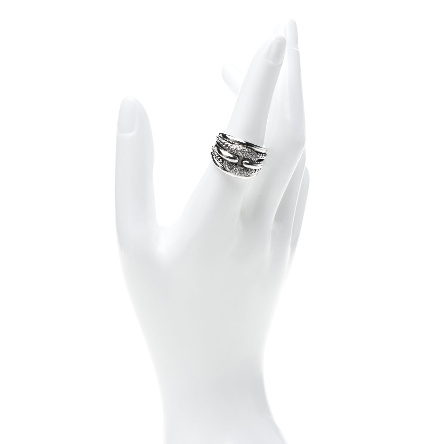 Sterling Silver Diamond Thoroughbred Cushion Link Ring 55 7.5