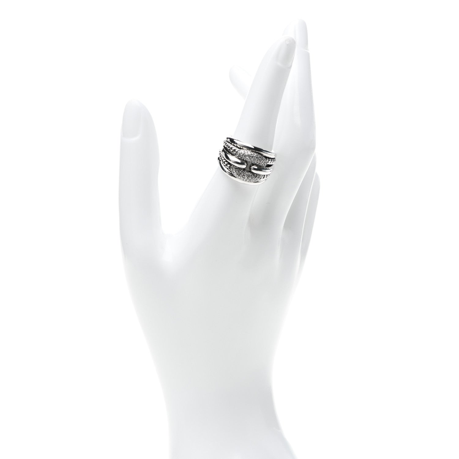 David Yurman Sterling Silver Diamond Thoroughbred Cushion Link Ring 55 7.5 2 of 4