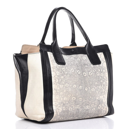 Chloe Grained Calfskin Lizard Embossed Mini Alison East West Tote Black White 3 of 15