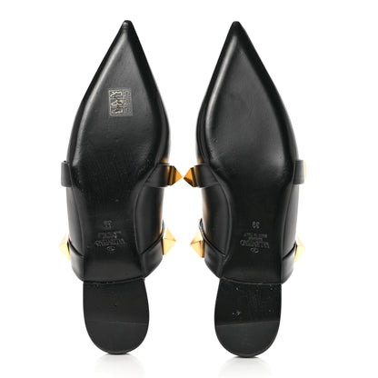 Valentino Garavani Calfskin Roman Stud Flat Mules 39 Black 5 of 7