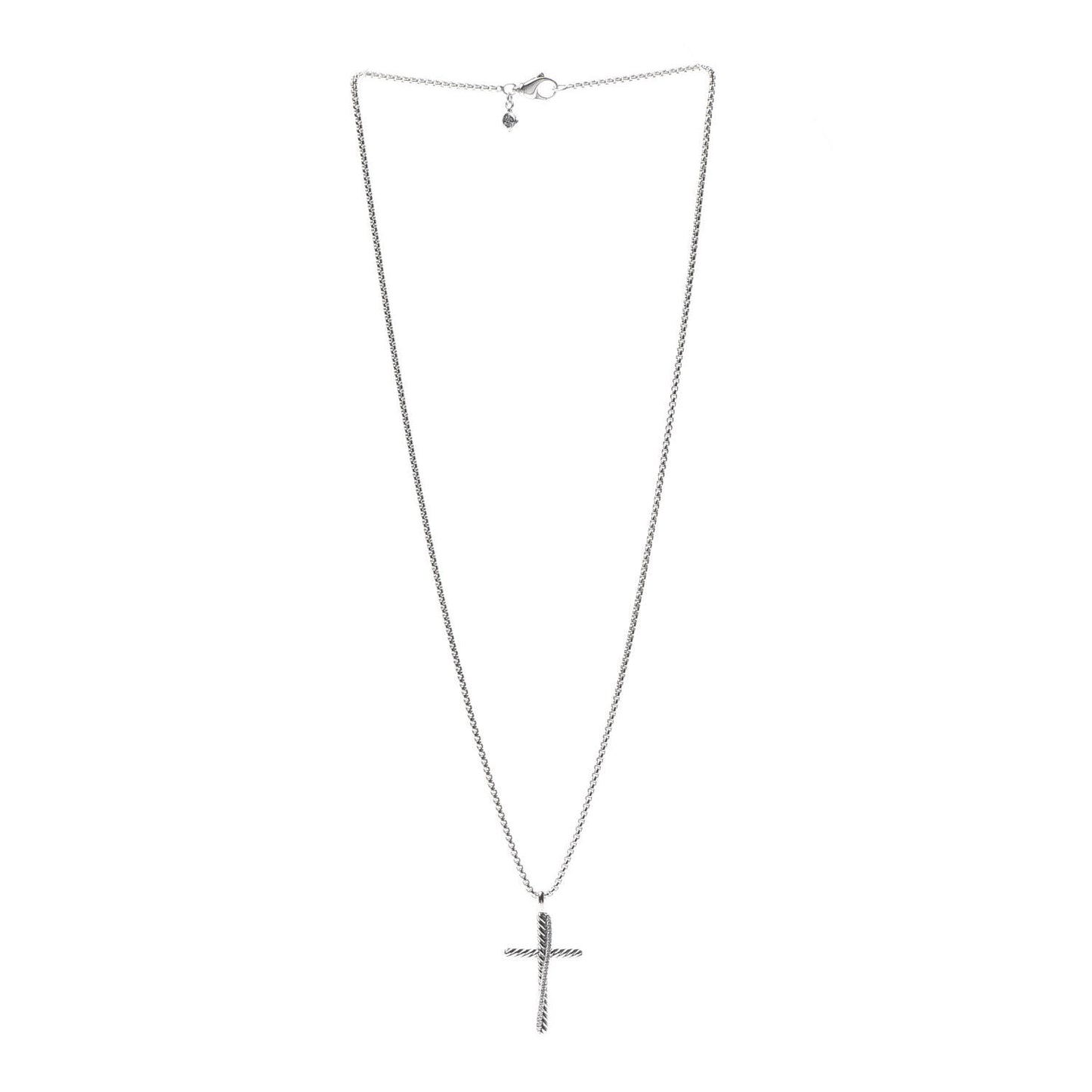 Sterling Silver Diamond Pave 29mm Crossover Cross Necklace