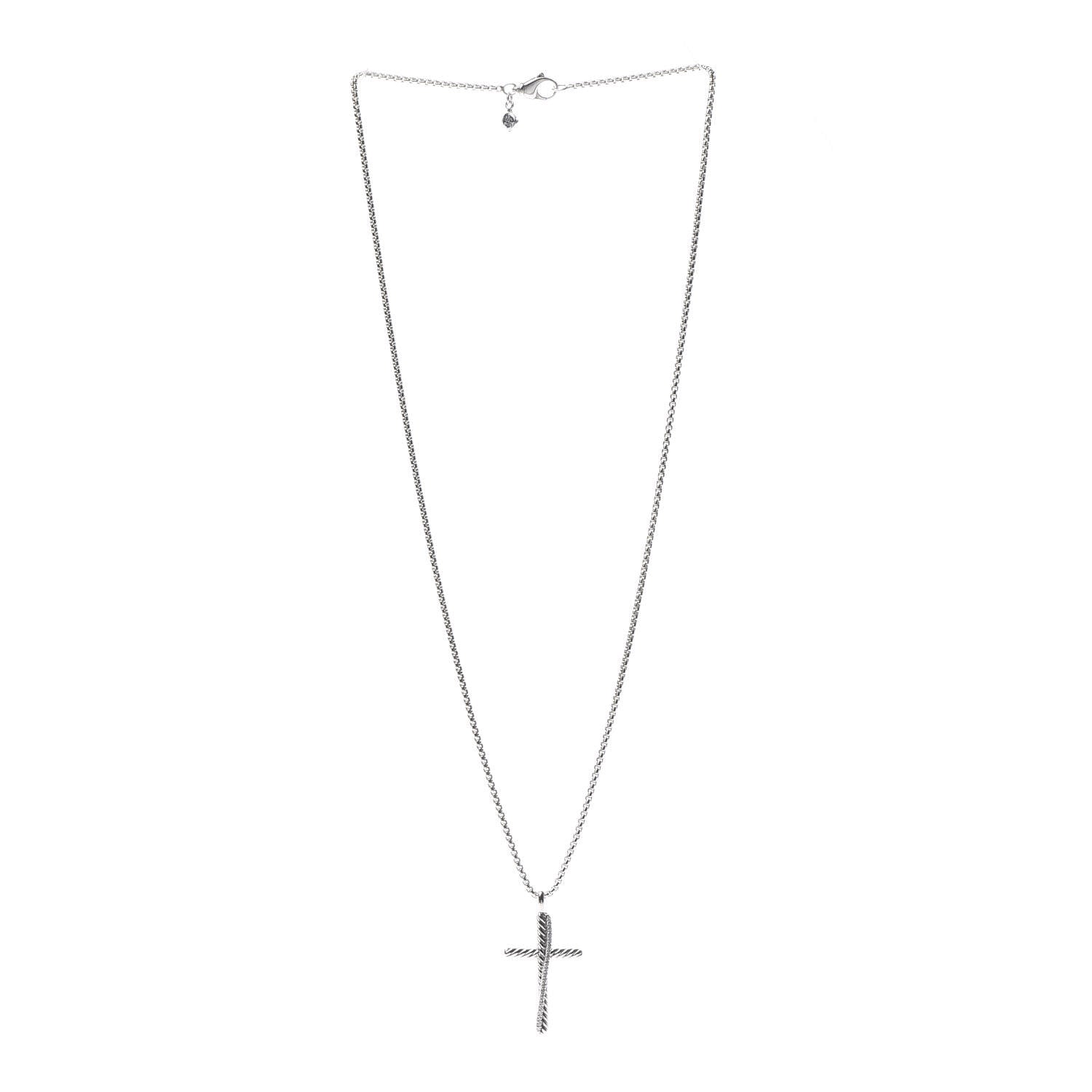 David Yurman Sterling Silver Diamond Pave 29mm Crossover Cross Necklace 3 of 7