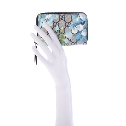 Gucci GG Supreme Monogram Blooms Zip Around Card Case Wallet Beige Blue Navy 2 of 7