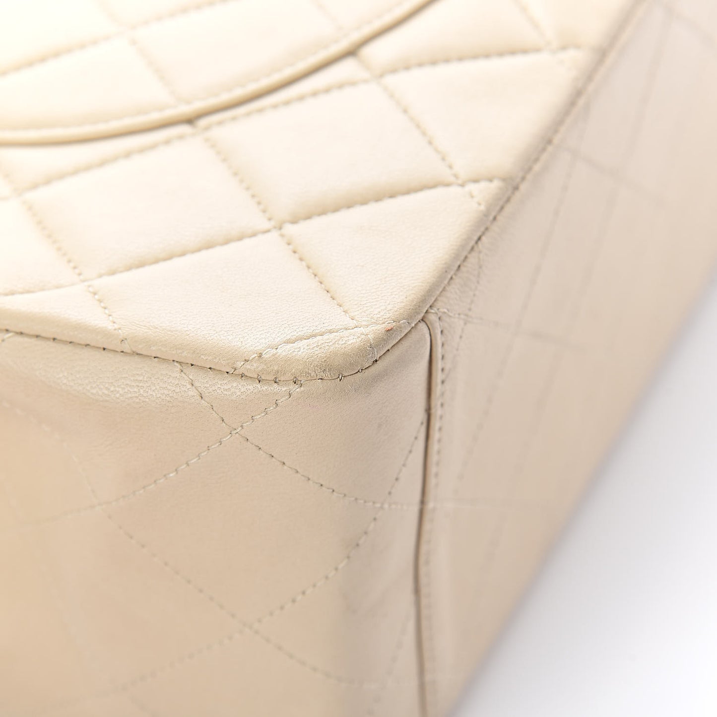Lambskin Quilted XL Jumbo Single Flap Light Beige