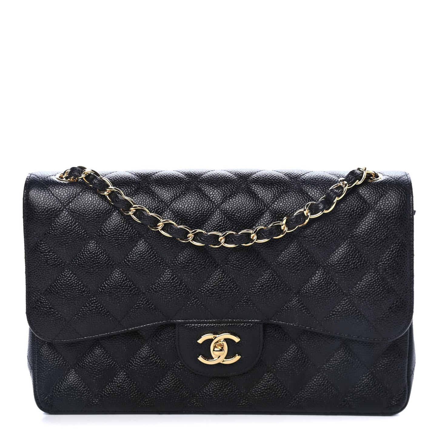 Caviar Quilted Jumbo Double Flap Black