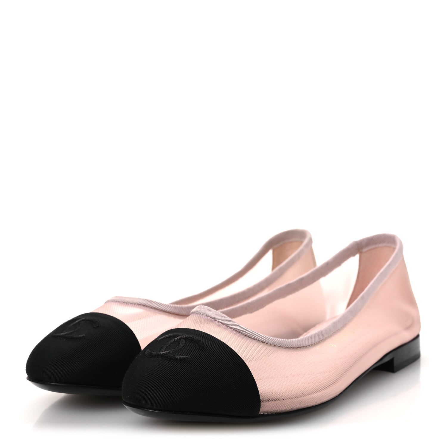 Chanel Mesh Grosgrain CC Ballerina Flats 36 Pink Black 4 of 11
