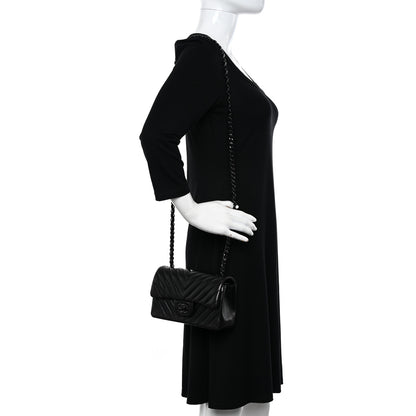 Chanel Lambskin Chevron Quilted Mini Rectangular Flap So Black 2 of 12