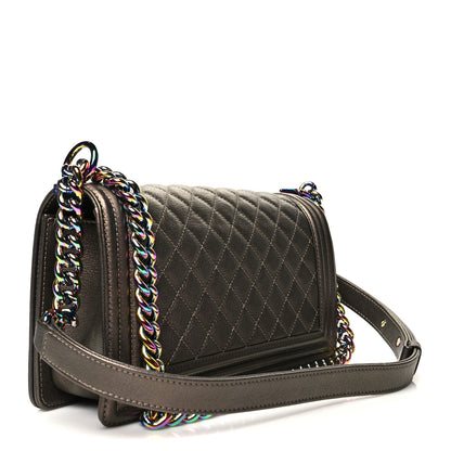 Chanel Iridescent Goatskin Quilted Medium Boy Flap Dark Gold 3 of 10