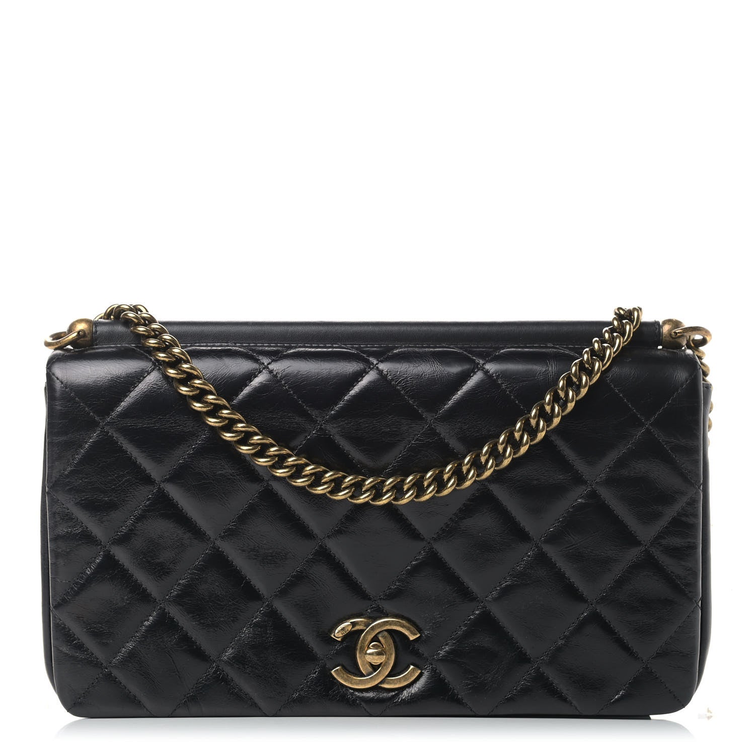 Chanel Calfskin Quilted Gold Bar Flap Black 1 of 14