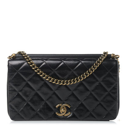 Chanel Calfskin Quilted Gold Bar Flap Black 1 of 14