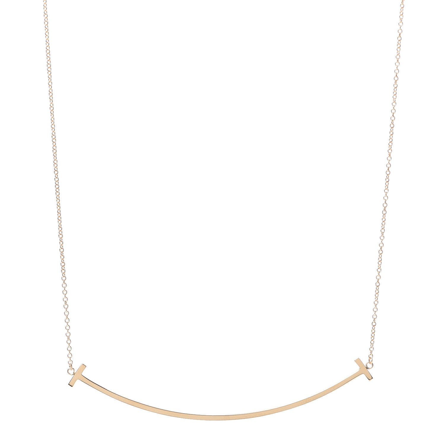 Tiffany 18K Rose Gold Large T Smile Pendant Necklace 1 of 6