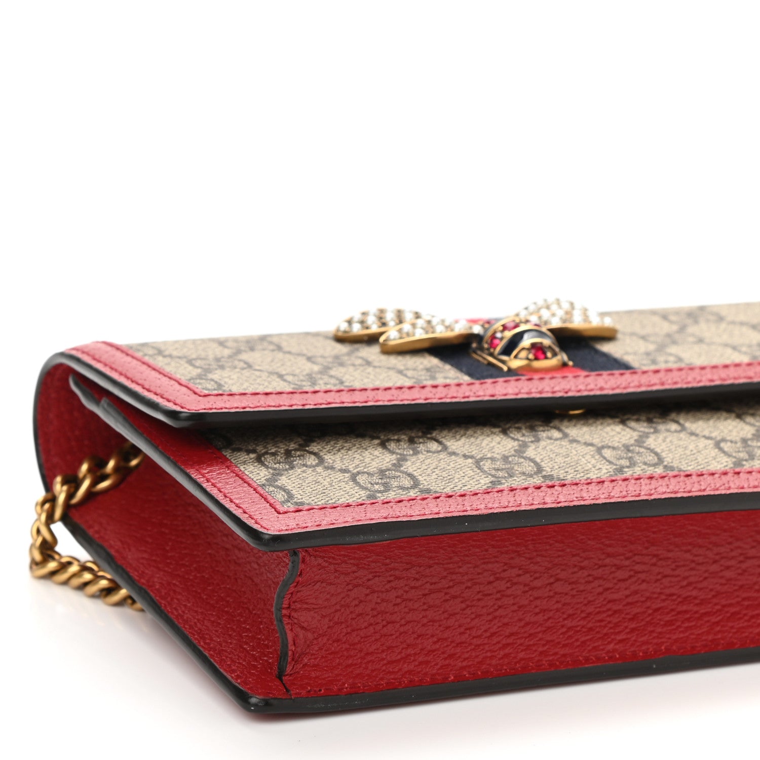 Gucci GG Supreme Monogram Web Queen Margaret Chain Wallet Red 8 of 9