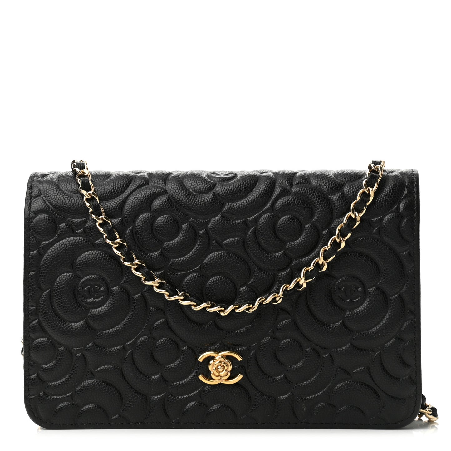 Caviar Camellia Embossed Wallet On Chain WOC Black