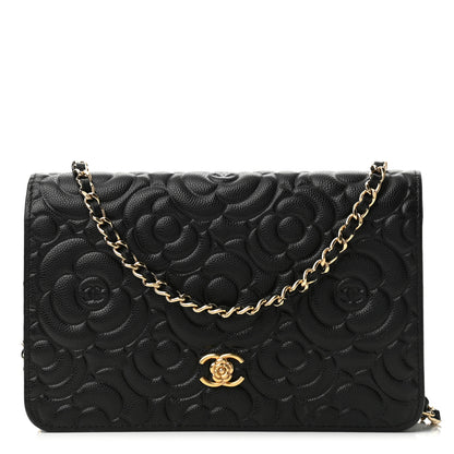 Chanel Caviar Camellia Embossed Wallet On Chain WOC Black 1 of 12