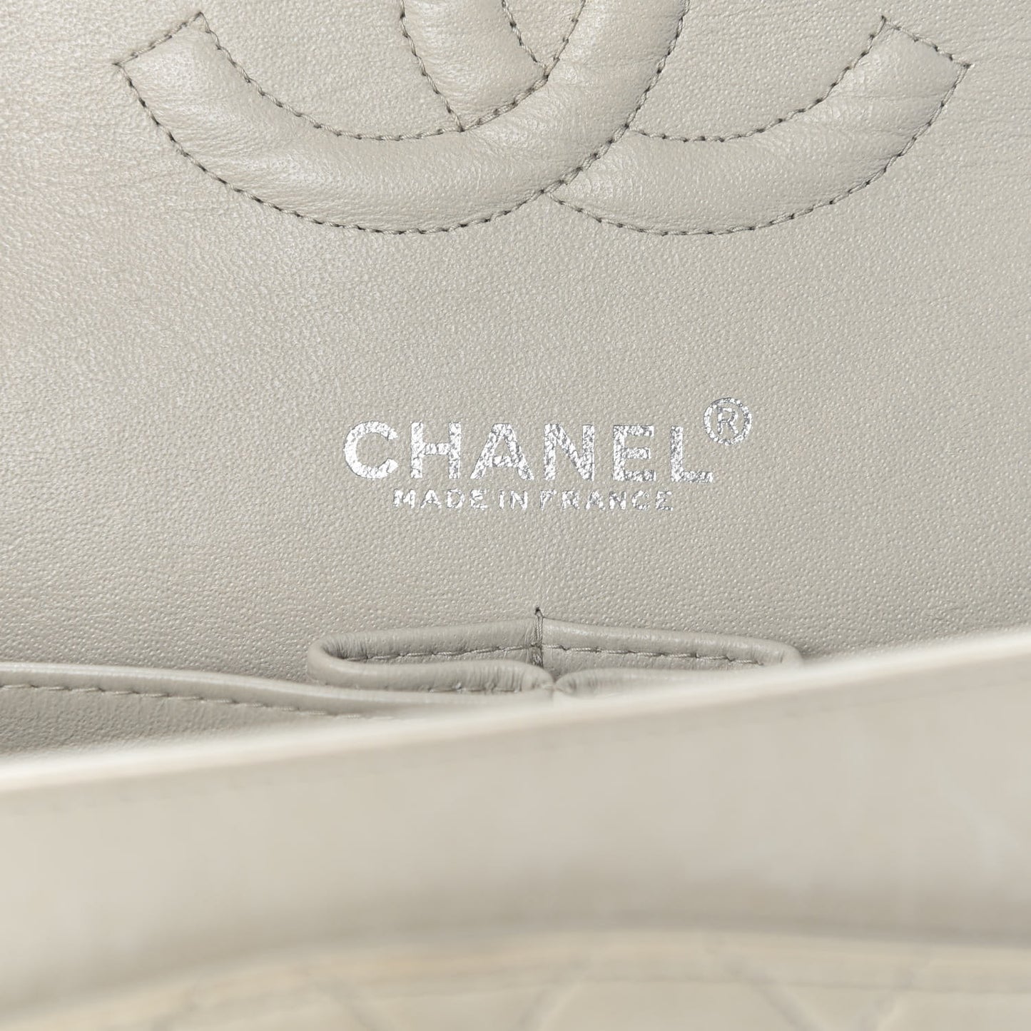 Lambskin Quilted Medium Double Flap Light Grey