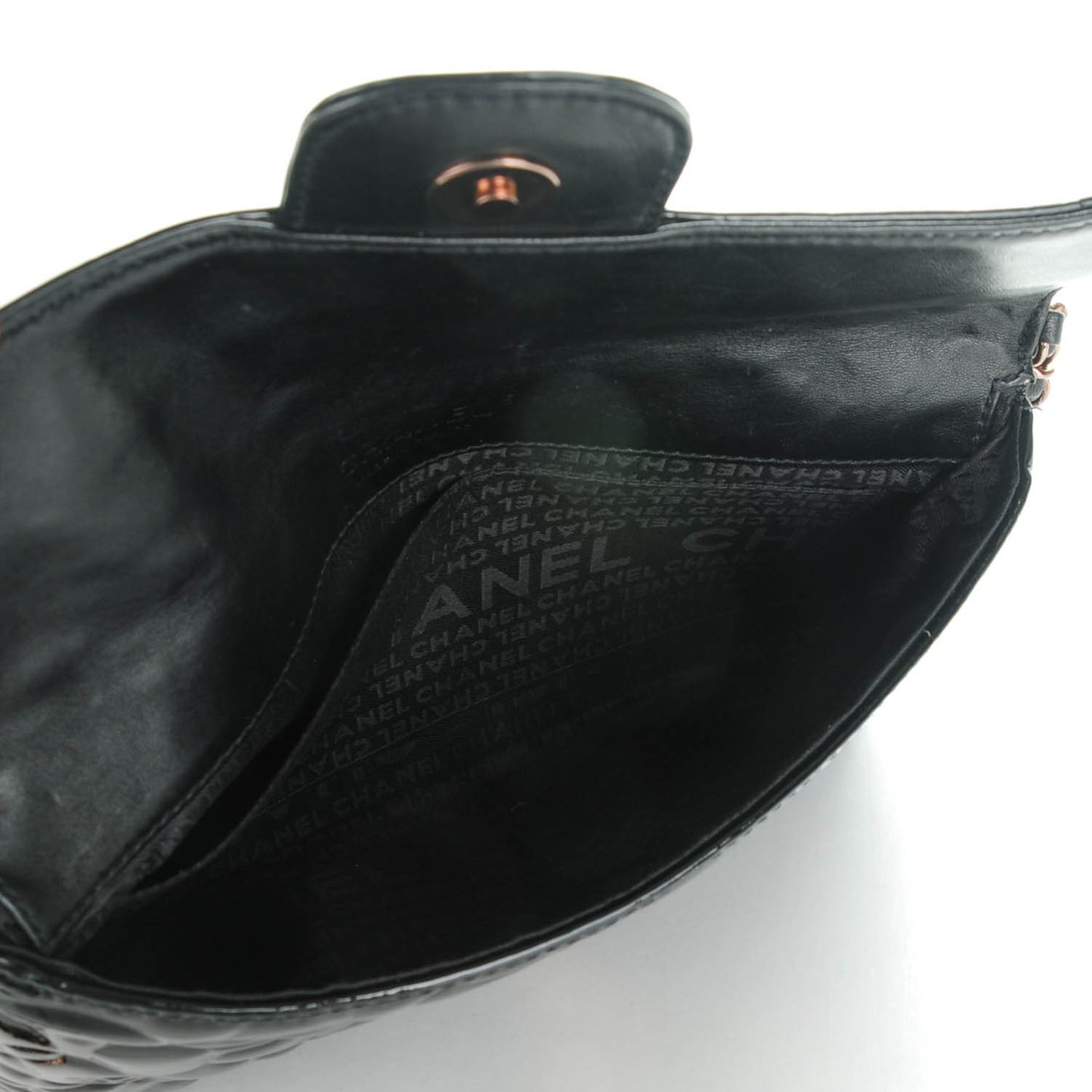Patent Camellia Embossed Mini Flap Black