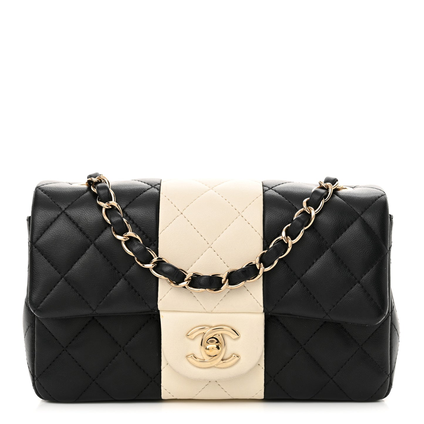Lambskin Quilted Mini Rectangular Flap Black White