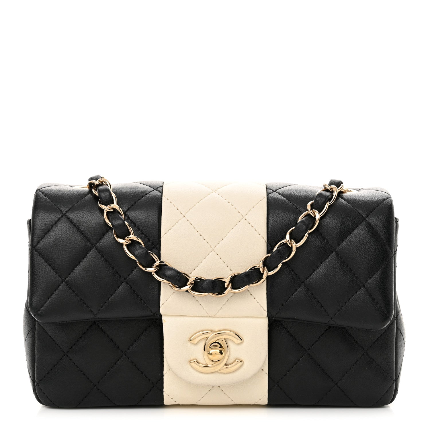 Chanel Lambskin Quilted Mini Rectangular Flap Black White 1 of 11
