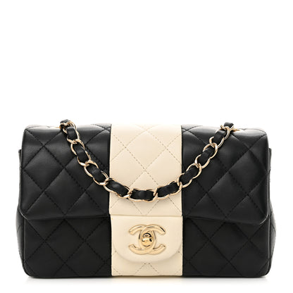 Chanel Lambskin Quilted Mini Rectangular Flap Black White 1 of 11