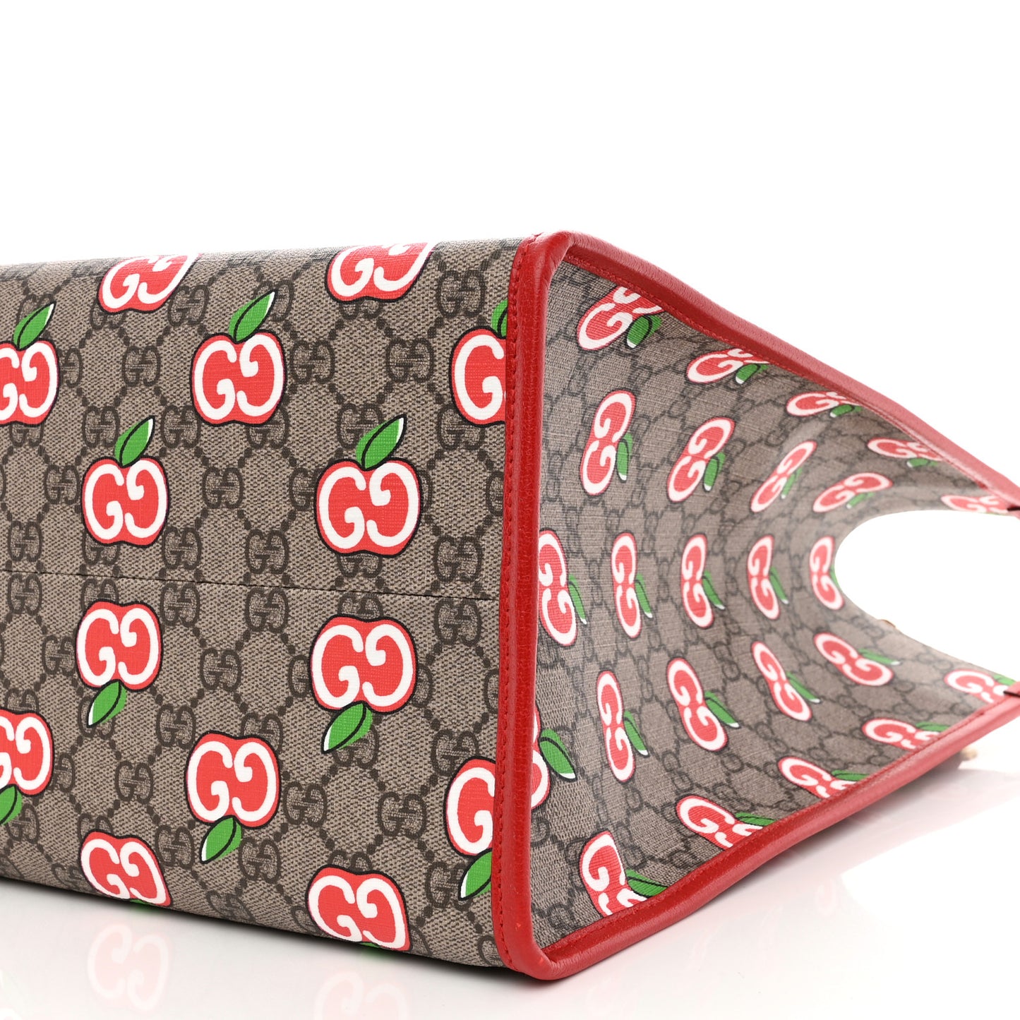 GG Supreme Monogram Apple Dollar Calfskin Large Retro Interlocking G Tote Bag Beige Ebony Multicolor Lobster Red
