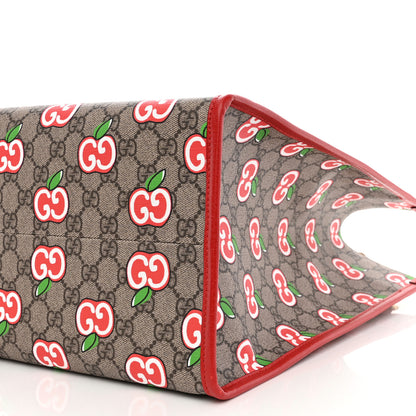 Gucci GG Supreme Monogram Apple Dollar Calfskin Large Retro Interlocking G Tote Bag Beige Ebony Multicolor Lobster Red 8 of 8
