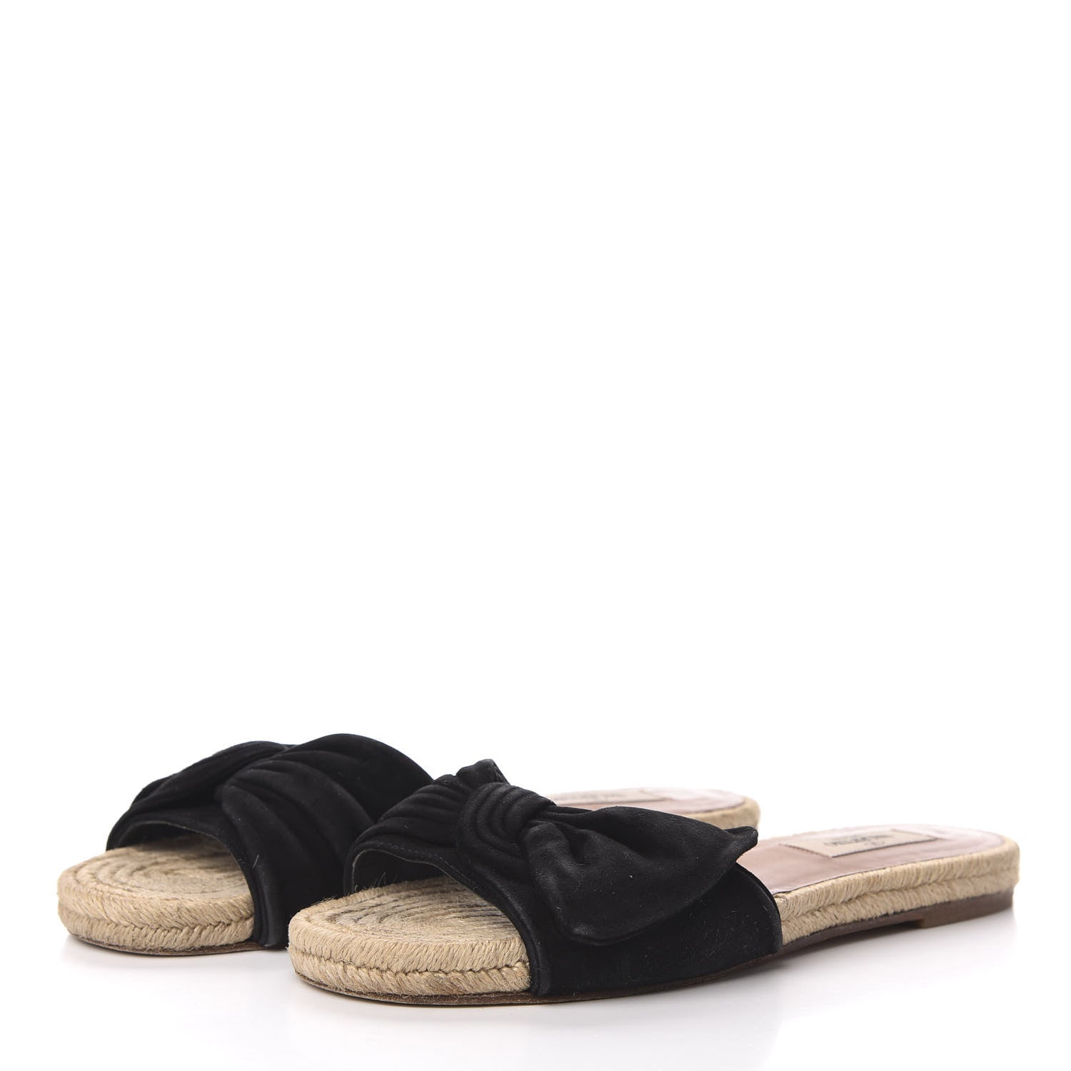 Valentino Garavani Suede Tropical Bow Espadrille Flat Slide Sandals 37 Black 2 of 9