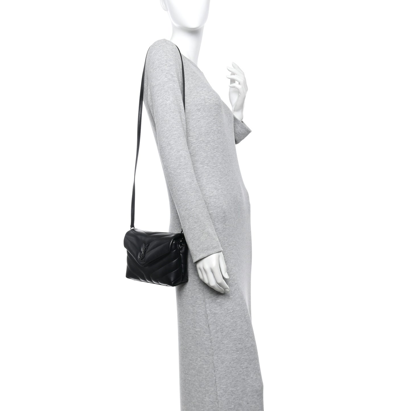 Calfskin Y Quilted Monogram Monochrome Toy Loulou Crossbody Bag Black