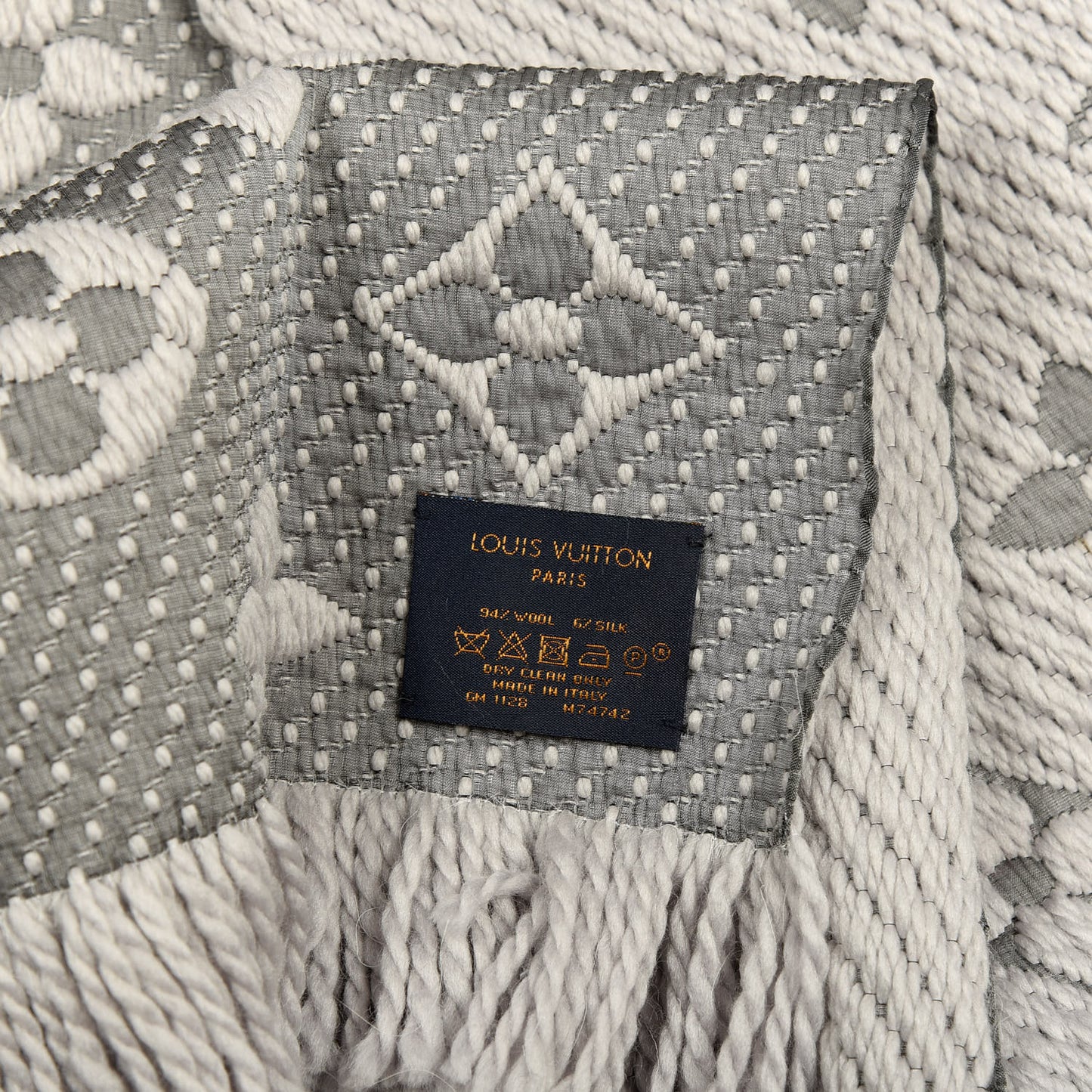 Wool Silk Logomania Scarf Pearl Grey