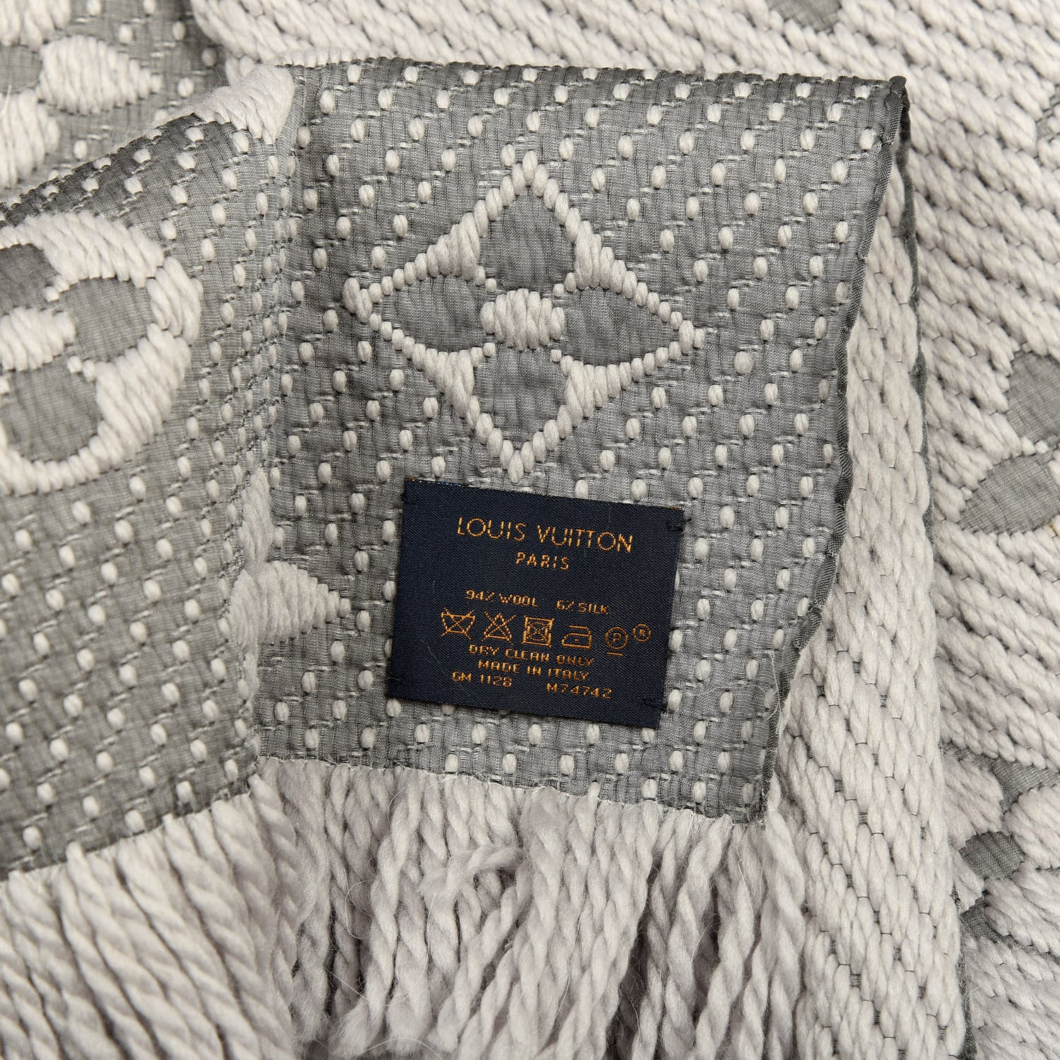 Louis Vuitton Wool Silk Logomania Scarf Pearl Grey 3 of 3