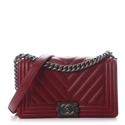 Chanel Calfskin Chevron Quilted Medium Boy Flap Dark Red 1 of 9