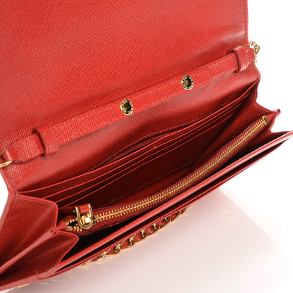 Prada Saffiano Metal Oro Chain Wallet Fuoco 5 of 9