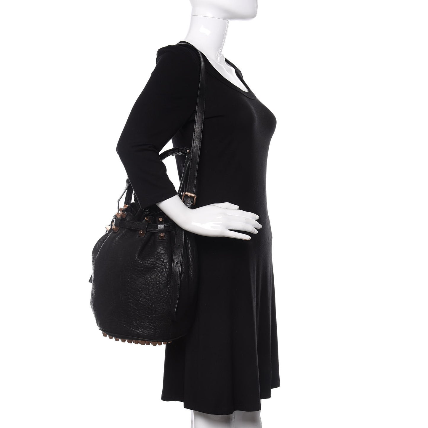 Pebbled Lambskin Diego Bucket Black Rose Gold Hardware
