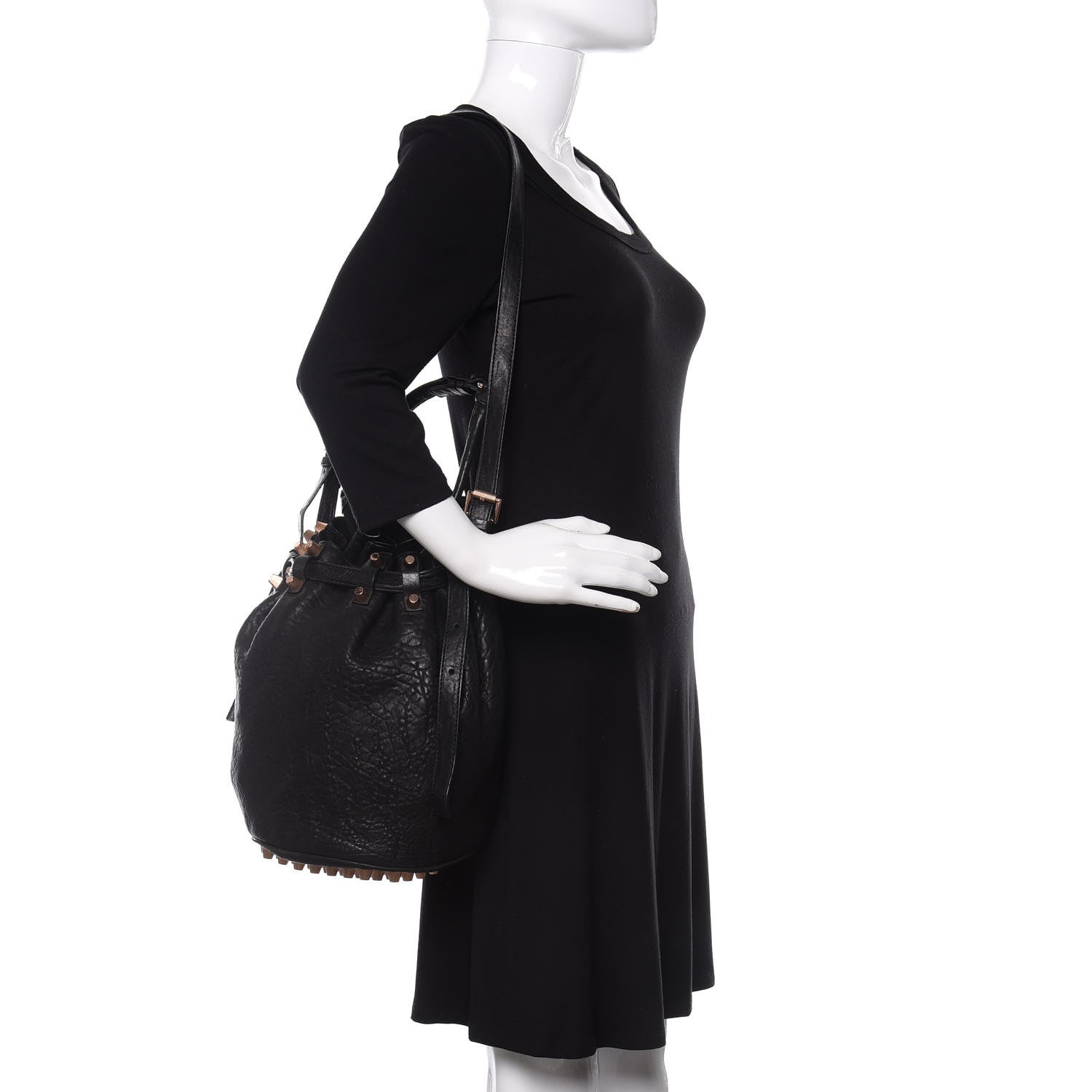 Alexander Wang Pebbled Lambskin Diego Bucket Black Rose Gold Hardware 2 of 8