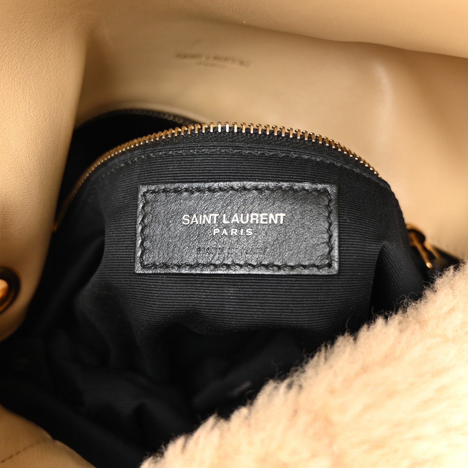 Saint Laurent Merino Shearling Lambskin Quilted Small Loulou Puffer Monogram Chain Satchel Natural Beige 6 of 10