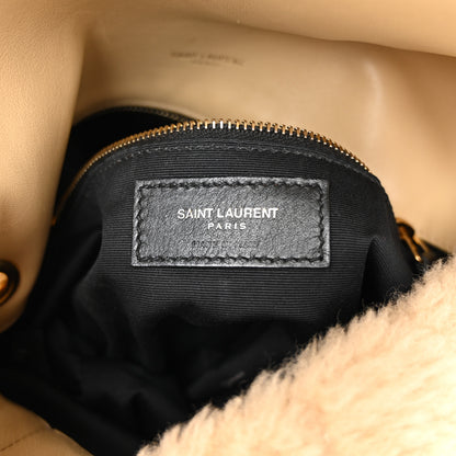 Saint Laurent Merino Shearling Lambskin Quilted Small Loulou Puffer Monogram Chain Satchel Natural Beige 6 of 10