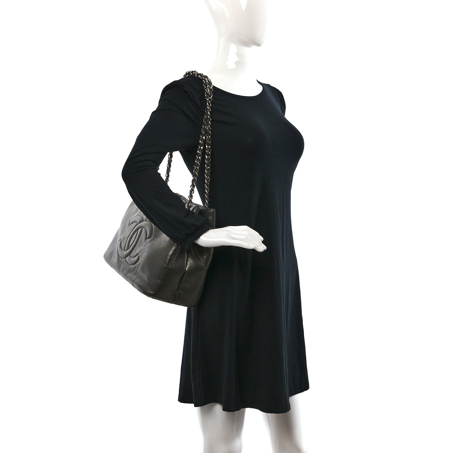 Chanel Metallic Caviar Quilted CC Timeless Tote Dark Silver 2 of 9
