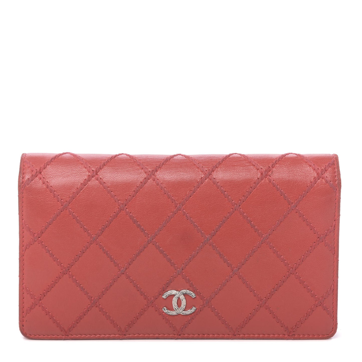 Lambskin Double Stitch Quilted Yen Wallet Red
