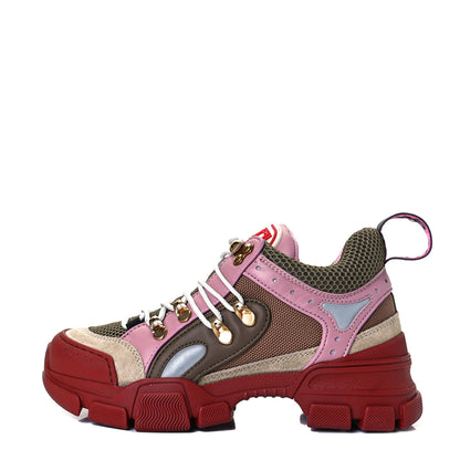 Gucci X SEGA Mesh Canvas Calfskin Womens Flashtrek Sneakers 35 Military Oatmeal Carmine Rose Ardesia 1 of 8
