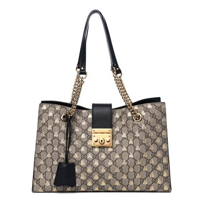 Gucci GG Supreme Monogram Bees Medium Padlock Tote Beige Oro Black 1 of 13