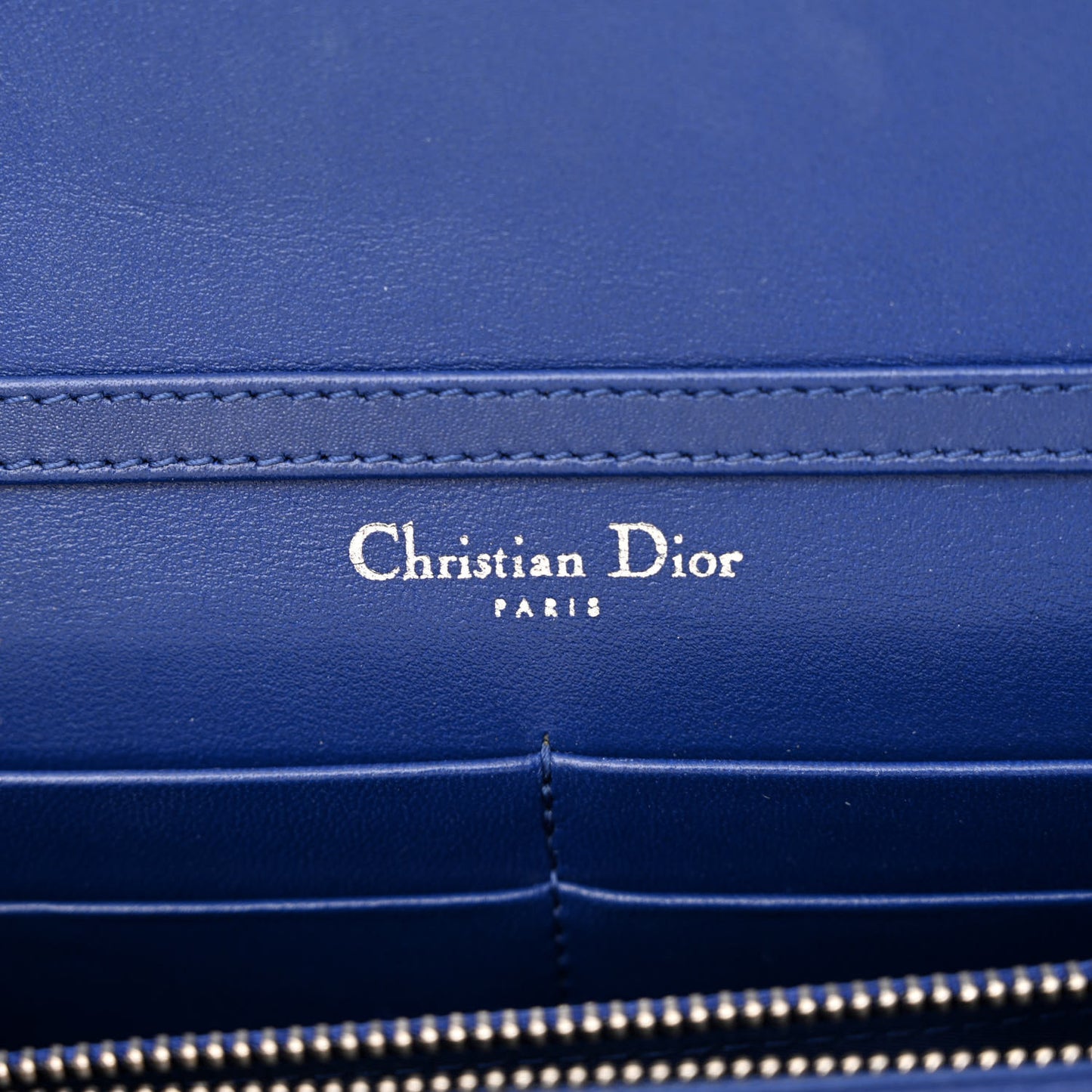 Grained Calfskin Diorama Wallet on Chain Pouch Blue